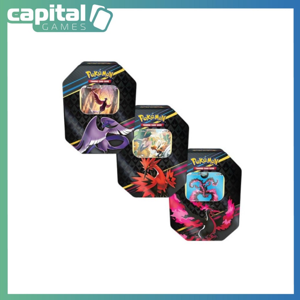Pokémon - Sword & Shield 12.5 Crown Zenith - Moltres, Articuno, Zapdos Galarian Form Tins Set Of 3 Pokémon - Sword & Shield 12.5 Crown Zenith - Moltres, Articuno, Zapdos Galarian Form Tins Set Of 3
